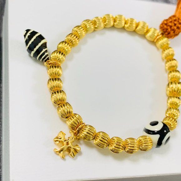 Tory Burch Bracelet Roxanne Multicolot Bead Tassel bracelet Rolled Gold - Picture 10 of 14